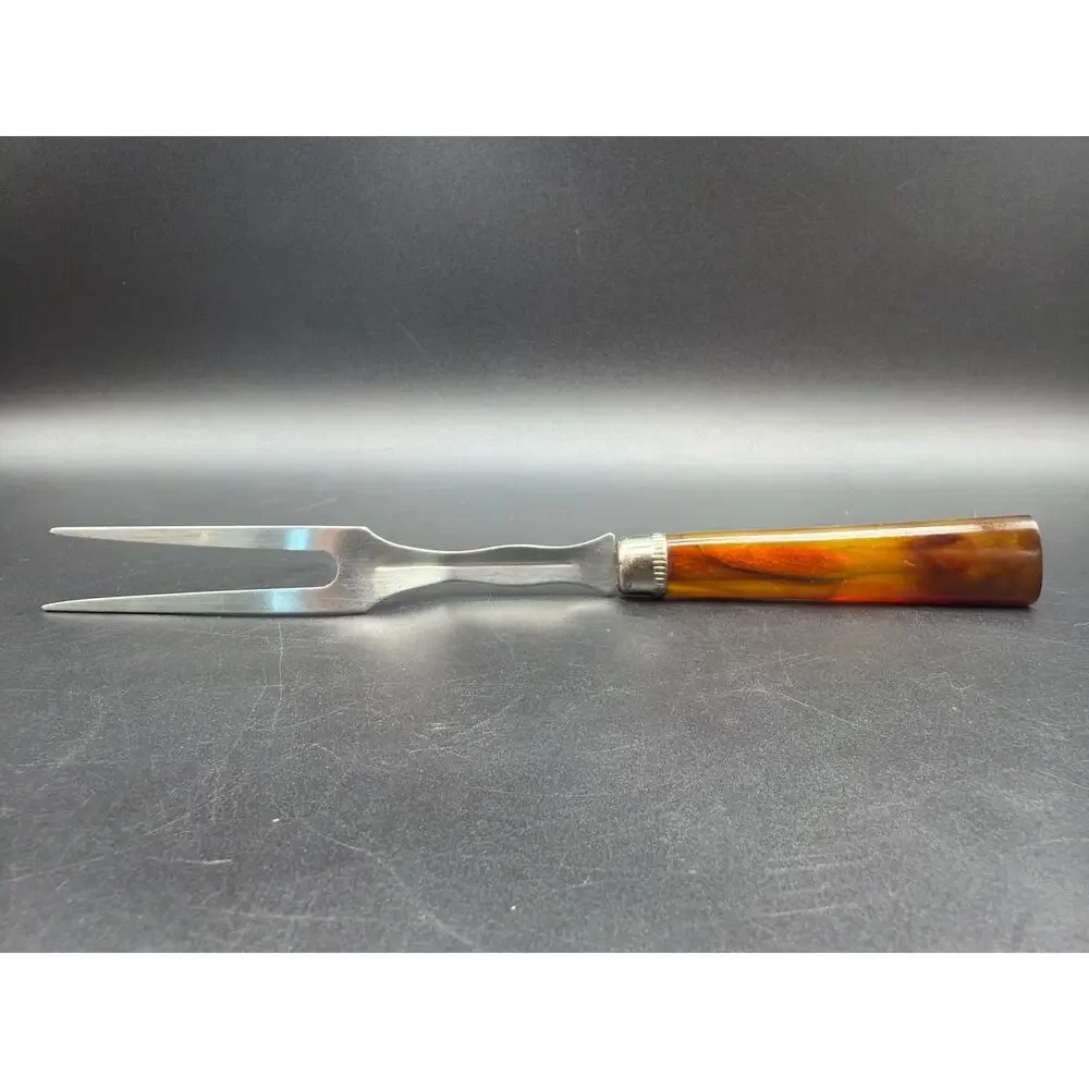 Vintage MCM Carving Fork Bakelite Handle Stainless Meat Serving Fork Mid Century